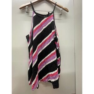 Torrid Womens Size 2 Black Pink Purple Striped Halter Neck Keyhole Tank Top
